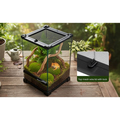 Glass Reptile Terrarium Insect Breeding Tank Vivarium Habitats for Lizards, Horned Frogs, Snakes, Spiders Reptile Glass Terrarium Tank Amphibians Box (Horizontal)