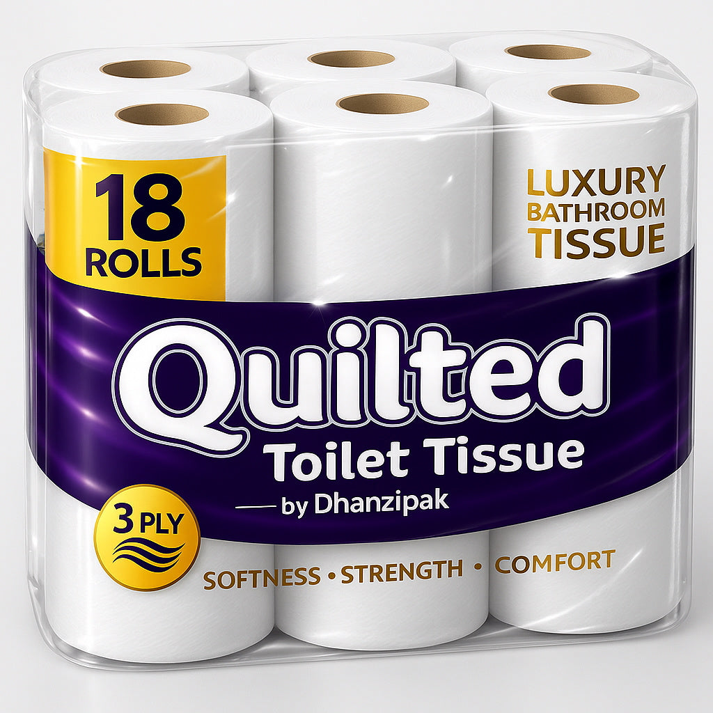 18 Rolls of 3-Ply Premium Quilted Toilet Paper | Generous Length per Roll | Luxuriously Soft, Strong & Highly Absorbent Toilet Tissue