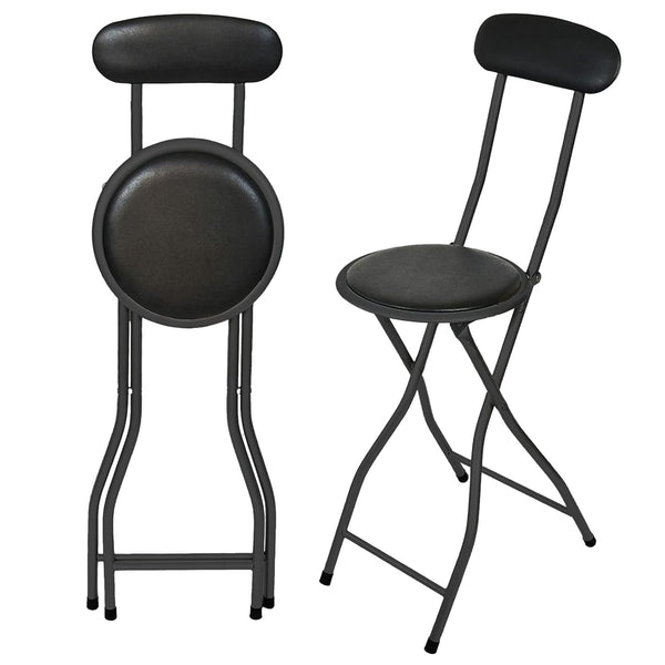 Black Folding Bar Stool Padded High Back Chair Stools For Breakfast Bars Kitchens Foldable Seat Non Slip Feet Durable Frame Lightweight Easy to Fold Ready to Use