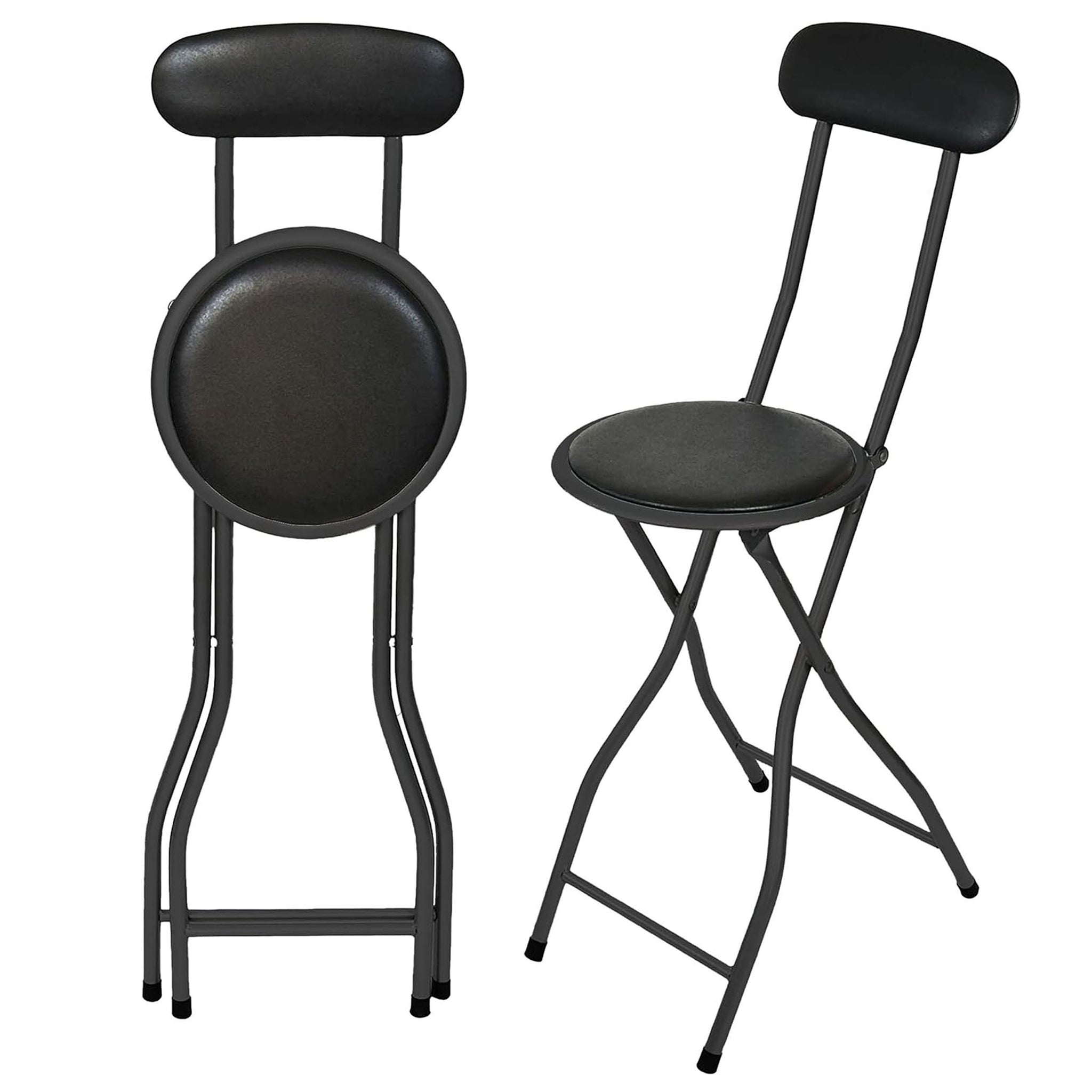 Black Folding Bar Stool Padded High Back Chair Stools For Breakfast Bars Kitchens Foldable Seat Non Slip Feet Durable Frame Lightweight Easy to Fold Ready to Use