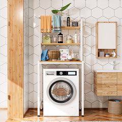 3-Tier Over Toilet Storage Rack, Freestanding Bathroom Laundry Organizer Shelf, Multi-Layer Storage Cabinet for Towels, Detergent, and Plants, White/Black