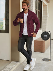 Men'S Solid Cable Knit Cardigan Fall Winter Button-Up Knit Coat
