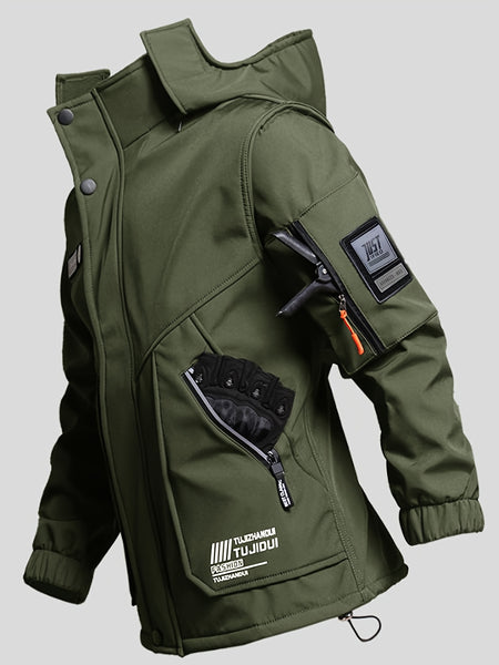Men'S Thick Fleece Winter Warm Set, Workwear Casual Jacket with Hooded Zipper, Multi-Pocket Jacket, Casual Autumn Winter Men'S Jacket, Long Pants, Fleece Set, Warm Outdoor Hiking, Wear-Resistant