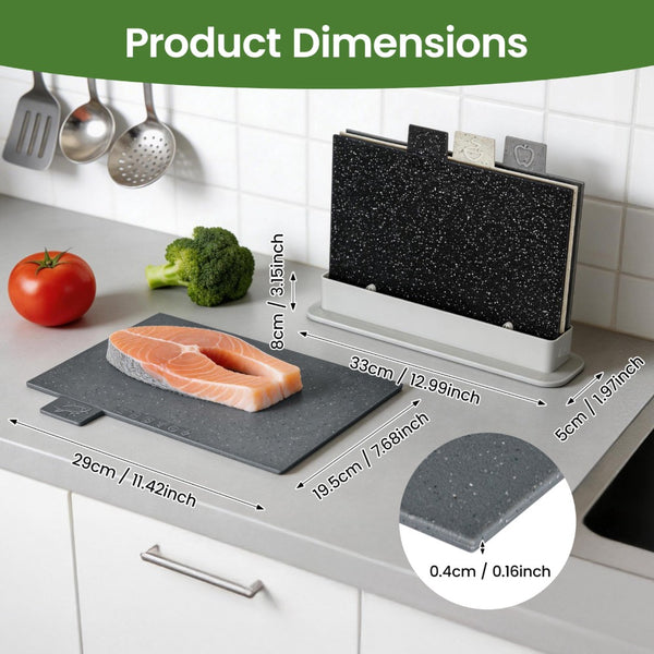 Index Chopping Board Set of 4 Color Coded Plastic Cutting Boards with Storage Stand Non-Slip Non-Porous Kitchen Boards for Meat Fish Vegetables Bread Dishwasher Safe