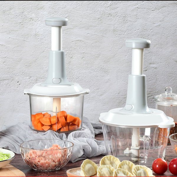 1pc 2 Litre Heavy-Duty Manual Food Chopper with Quick Press Lever - Heavy Base, Clear Cup for Tracking, for Vegetables, Fruits, Herbs, Salsa, Garlic, Pesto - Kitchen Essentials, Home Cooking, Party Prep - Ideal Gift for Cooks, Vegetable Chopping, Compact