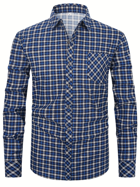 2pcs Set of Long-Sleeved Men'S Shirts, Autumn Men'S Clothing, Plaid Button- Shirts