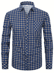 2pcs Set of Long-Sleeved Men'S Shirts, Autumn Men'S Clothing, Plaid Button- Shirts
