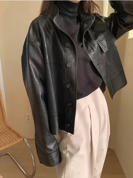 Casual Bag Cover for Women Suitable for Spring, Summer, And Autumn, a Long-Sleeved Retro Motorcycle Jacket Featuring a Three-Dimensional Effect And a Stand-Up Collar Design, Along with a Long-Sleeved Cardigan Top for Women