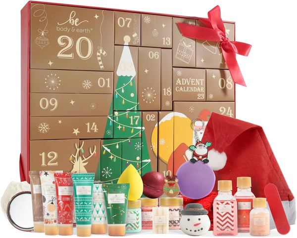 Advent Calendar 2025 Christmas for Women, 24Pcs Bath Sets for Women Gift Christmas Spa Gift Set with Christmas Tree Bracelet, Bubble Bath, Xmas Decorations Etc, Xmas Gift Idea for Mum, Daughter