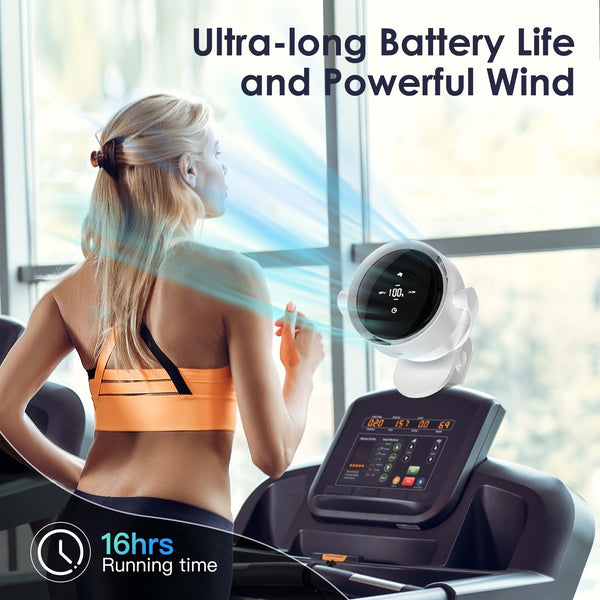 Portable Clip-On Desk Fan F7 - 4000mAh Battery, 2.5-16H Runtime, 100-Speed Touch Control, 360° Rotation, Natural Wind/Timer Modes for Office, Bedroom, Travel - Lightweight 550g