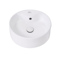 Bathroom Counter Top Sink Cloakroom Toilet Hand Washing Bowl Basin with Waste Pipe Kits Round Ceramic Sink 400*400*155mm