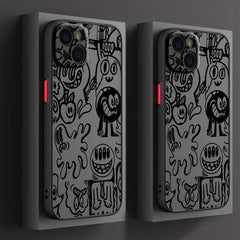 Matte Black Graffiti Frosted Phone Case Designed for iPhone Models 16, 15 Pro Max, 14 Plus, 13, 12, 11, 11 Pro, 12 Pro, 13 Pro, 14 Pro, 15 Pro, And 16 Pro, Made from High-Quality for Protection.