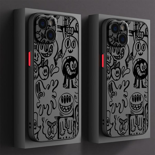 Matte Black Graffiti Frosted Phone Case Designed for iPhone Models 16, 15 Pro Max, 14 Plus, 13, 12, 11, 11 Pro, 12 Pro, 13 Pro, 14 Pro, 15 Pro, And 16 Pro, Made from High-Quality for Protection.