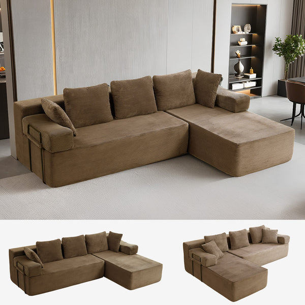 ROXGOX L-Shaped Sectional Sofa with Reversible Chaise, Left or Right Facing Modular Couch, No Assembly Required, Perfect for Small Apartment, Black Borwn Grey