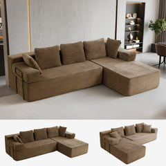 ROXGOX L-Shaped Sectional Sofa with Reversible Chaise, Left or Right Facing Modular Couch, No Assembly Required, Perfect for Small Apartment, Black Borwn Grey