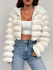 Exclusive New Autumn/Winter Collection: Elegant Three-Dimensional Women's Autumn/Winter Hooded Plush Outerwear, Stylish and Warm Autumn/Winter Outfit