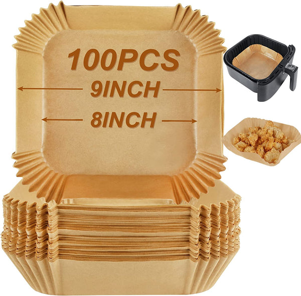 BYKITCHEN Air Fryer Parchment Paper Liner, 50PCS Square Air Fryer Liners Disposable, Greaseproof Paper, Compatible with COSORI, Ninja, Tefal, Russell Hobbs Fryers (Unbleached)