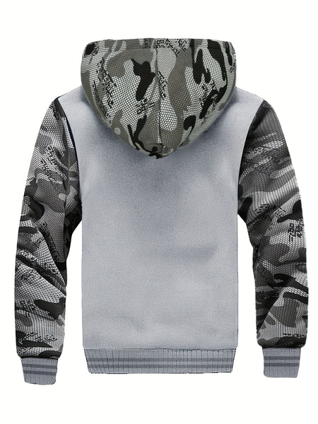 Men'S Cozy Fleece Hoodie, Stylish Color-Blocked Jacket for Autumn And Winter