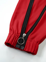 Cross-Border Women'S Two-Piece Set Zipper Long-Sleeved Top Pants Stitching Zipper Design Casual Suit