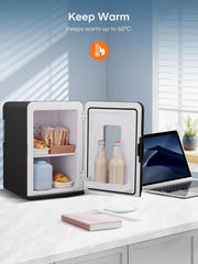 Mini Fridge for Bedrooms, 15 Liter /21 Cans Portable Small Fridge, AC+DC Power Car, Office, Thermoelectric Cooler & Warmer Skincare for Food, Drinks, Cosmetics, Max & ECO Mode, Black