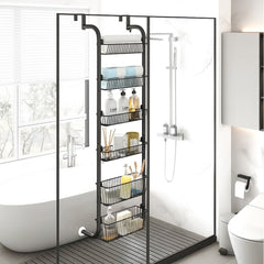 6-Tier Over Door Storage Rack - Heavy Duty Metal Hanging Organizer with Adjustable Shelves 40x150cm for Kitchen Pantry Bathroom - Black