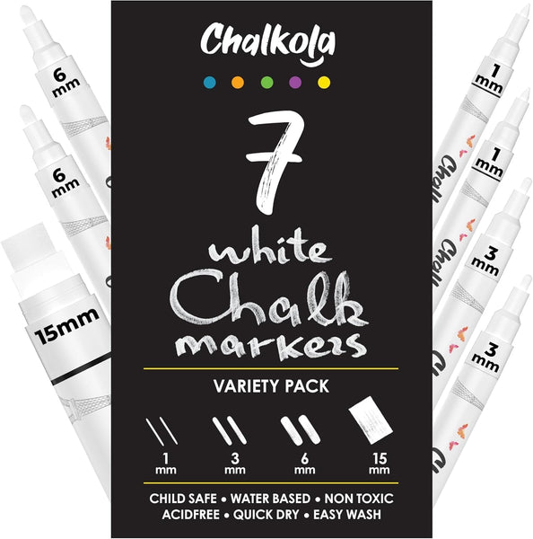 Jumbo White Chalk Pens - 15Mm Window Markers | Pack of 4 White Pens - Use on Cars, Chalkboard, Whiteboard, Blackboard, Glass, Bistro | Loved by Teachers, Artists, Businesses