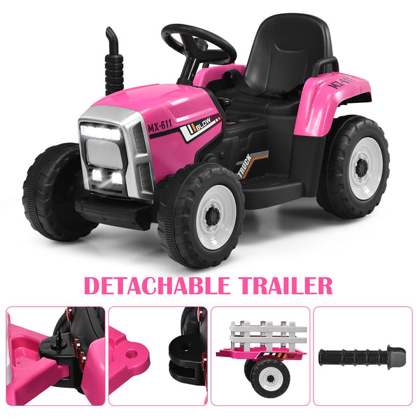 12V Kids Ride on Tractor with Trailer Music and LED Lights
