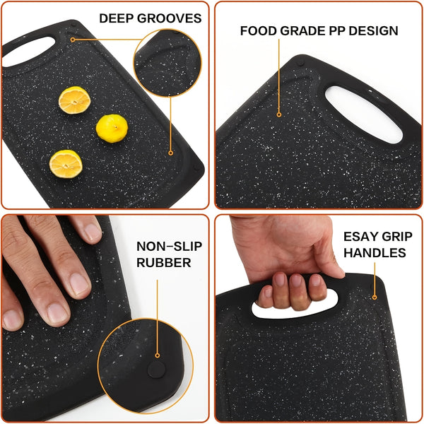 3-piece/13-piece/18-piece/28-piece Cutting Board Set (includes 15 S-shaped hooks, 10 measuring cups, and 10 measuring spoons), Kitchen Plastic Cutting Board, Non-slip Cutting Board with Handle, Juicing Groove and Grinding Groove, Suitable for Meat