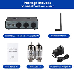 T1 PRO Vacuum Tube Preamplifier Amplifiers Home Audio RCA Bluetooth Input Bass Treble Control Hifi Stereo AUX 12V Trigger