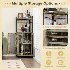 GOFLAME Corner Bar Cabinet Industrial Wine Buffet Cabinet with Glass Holder Mesh Doors