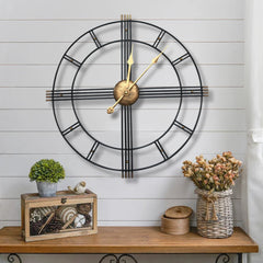 60cm Extra Large Retro Metal Skeleton Wall Clock, Outdoor Garden Clock, European-Style Creative Wrought Iron Round Wall Clock Roman Numerals Silent Non Ticking Unique Unusual Clock, Perfect for Living Room, Bedroom, Kitchen, Garden, Lounge, Hotel, Office