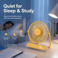 USB Desk Fan, 5000Mah [15H Max Working Time] Ultra Quiet Battery Operated Small USB Fan with Strong Wind, 180° Tilt Foldable And 5 Speeds Adjustable, Battery Powered Mini Personal Fan for Office Bedroom Desktop - Gift