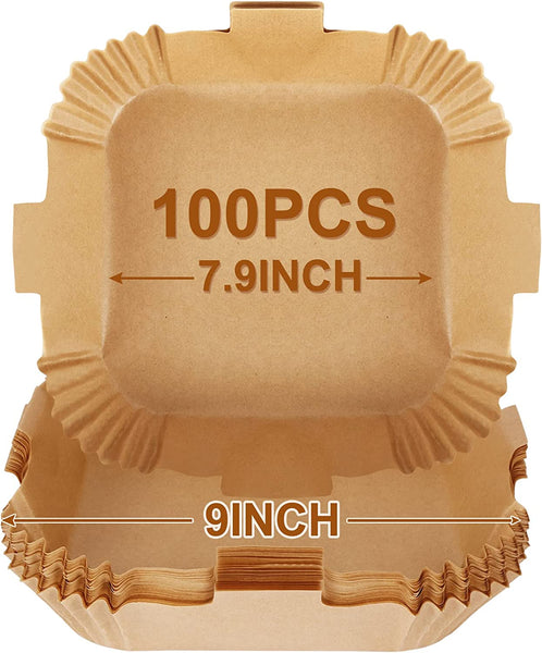 BYKITCHEN Air Fryer Parchment Paper Liner, 50PCS Square Air Fryer Liners Disposable, Greaseproof Paper, Compatible with COSORI, Ninja, Tefal, Russell Hobbs Fryers (Unbleached)
