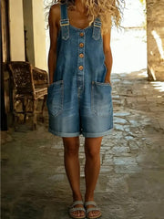2026 Summer New Women's Retro Denim Suspender Shorts, Loose Casual Dungaree Overalls with Pockets, Fashion Versatile Jumpsuit for Daily Commute & Casual Occasions