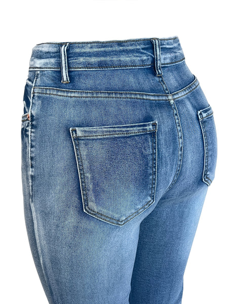 Women's High-Waist Flared Jeans, Vintage Light Blue Stone-Washed Distressed Stretch Denim, Bootcut Jeans, Y2K Vintage Street Style, Jeans, Versatile Long Jeans for Daily Casual Wear, Women's All-Season Style