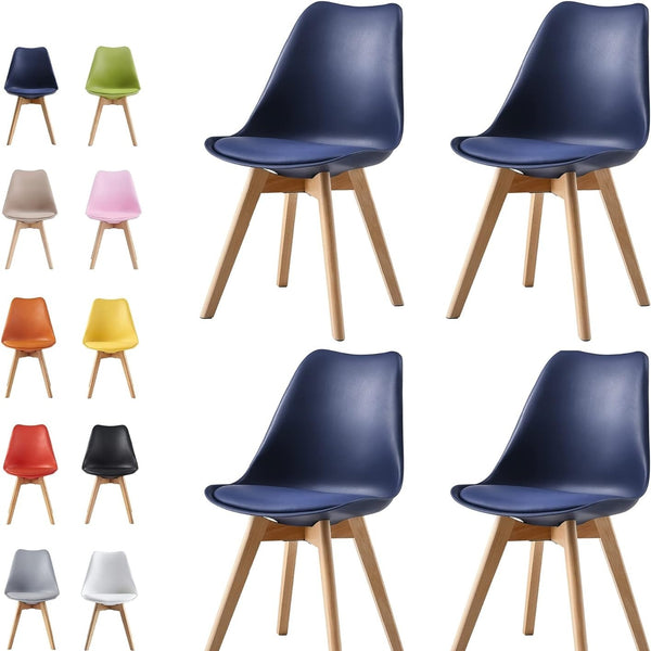mcc direct Set of 4 Dining Chairs Wooden Legs Soft Cushion Pad Stylish DELUXE Retro Lounge Dining Office EVA