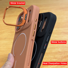 Phone Case - New Orange Premium Magnetic Wireless Charging Phone Case with Metal Stand for Iphone 17 16 15 Pro Max Air 16 Plus Shockproof Armor with Breathable Heat Dissipation And Lens Protection