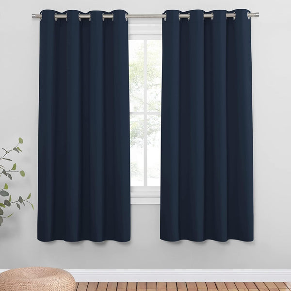 PONY DANCE Grey Blackout Thermal Insulated Curtains for Bedroom, 46 X 54 Inch Short Eyelet Curtains & Drapes, Soft Black Out 2 Panels for Window Living Room/Kitchen