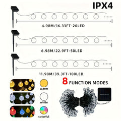 1pc 16.33/22.9/39.3ft (4.98/6.98/11.98m) 20/50/100 LED Bubble Globe Fairy Lights, Outdoor Solar String Lights, Ipx4, 1.7cm Ball, Button Control, for Summer Garden Patio Yard Trees Wedding Birthday Party