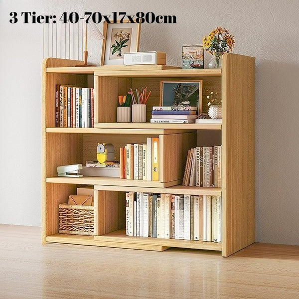 Expandable Desktop Bookcase, Freestanding Multi-layer Bookshelves, Adjustable Width Bookshelf Book Shelf Storage Unit, Multifunctional Storage Rack Book Shelf for Home Office Storage Organization