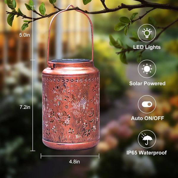 Christmas Gifts for Women Birthday ,Hummingbird Solar Lanterns Garden Ornaments Outdoor, Unique Gifts for Mum Grandma Women, Metal Solar Lanterns outside for Yard, Patio, Backyard, Porch
