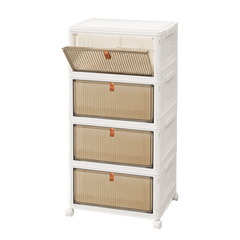 Storage Boxes with Lid - 3/4/5 Tier Plastic Storage Box with Lid, Stackable Storage Boxes with Wheels, Storage Drawers with Front Door, Plastic Box for Home and Office, White