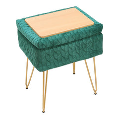 Padded Storage Footstool, Living Room Side Table with Tray, Sofa Footstool, Bedroom Dressing Stool - Features Large Built-in Storage, Non-Slip Metal Hairpin Legs, Includes Tray, Suitable for Living Rooms, Bedrooms, Hallways