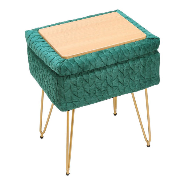 Padded Storage Footstool, Living Room Side Table with Tray, Sofa Footstool, Bedroom Dressing Stool - Features Large Built-in Storage, Non-Slip Metal Hairpin Legs, Includes Tray, Suitable for Living Rooms, Bedrooms, Hallways