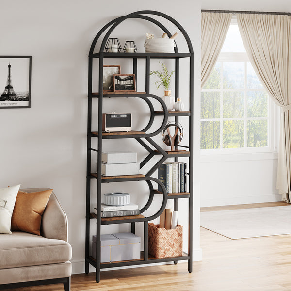 Arched Bookshelf, 9-Tier Metal Open Bookcase, Bookcase Display Racks, Modern Book Shelf for Living Room, Bedroom, Office, Geometric Display Shelf