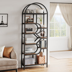 Arched Bookshelf, 9-Tier Metal Open Bookcase, Bookcase Display Racks, Modern Book Shelf for Living Room, Bedroom, Office, Geometric Display Shelf