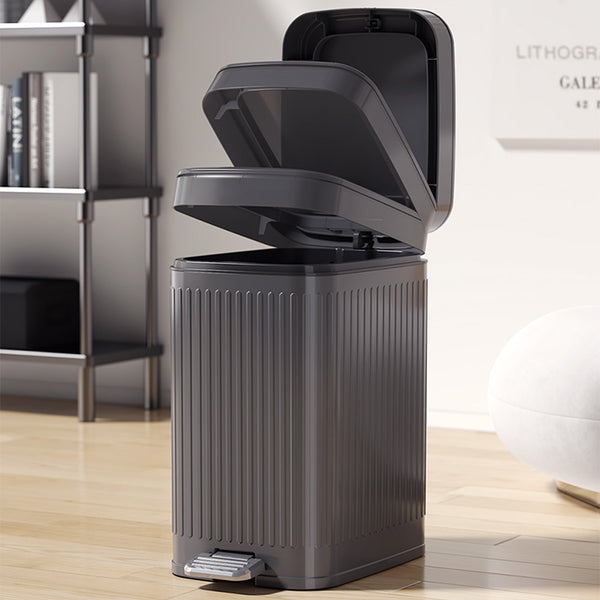 7L Household Grey Simple Trash Can Storage Bin, Anti-odor, Kitchen and Living Room Gap Trash Can with Lid, Push Foot Pedal Trash Can