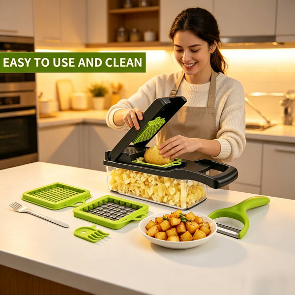 16-in-1 Kitchen Vegetable Chopper & Slicer Set, Multifunctional Food Cutter with Peeler, Dicer, Grater, Julienne Slicer, and Drain Basket, for Salad, Fruits, Onions, Potatoes, and All Your Meal Prep Needs