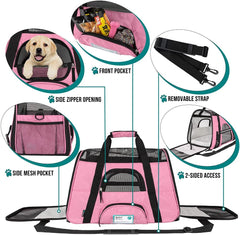 Petami Airline Approved Pet Carrier for Cat, Soft Sided Dog Carrier for Small Dogs, Cat Travel Supplies Accessories for Indoor Cats, Ventilated Pet Carrying Bag Medium Large Kitten Puppy, Large Pink