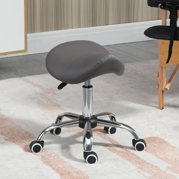 HOMCOM PU Leather Saddle Stool W/ Moulded Padded Seat Adjustable Height Grey